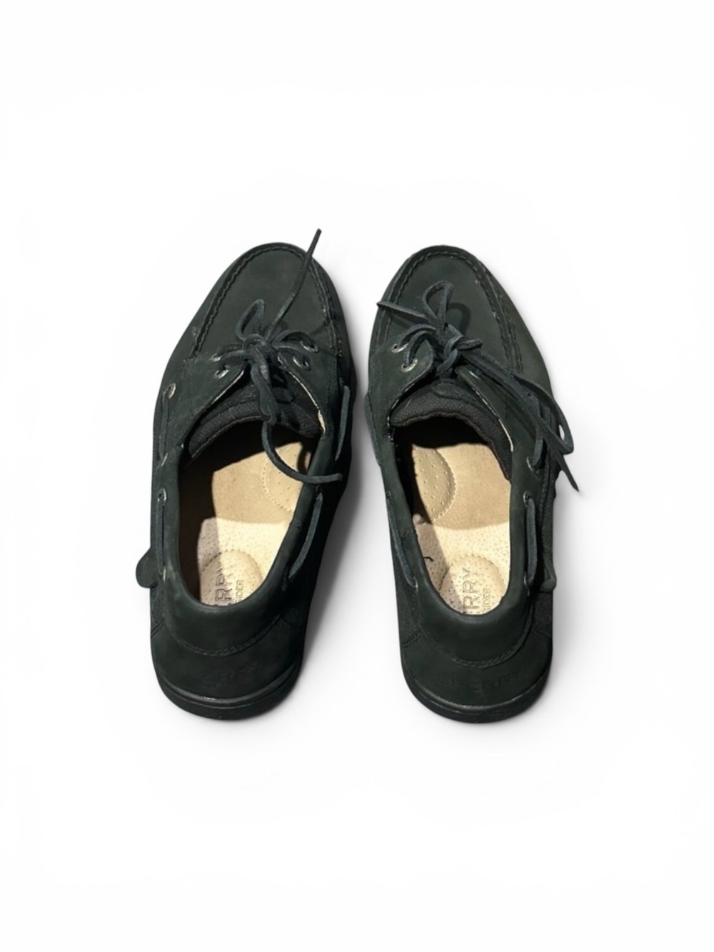 Sperry Black Leather Lace-Up Boat Sneakers - Picture 4 of 9